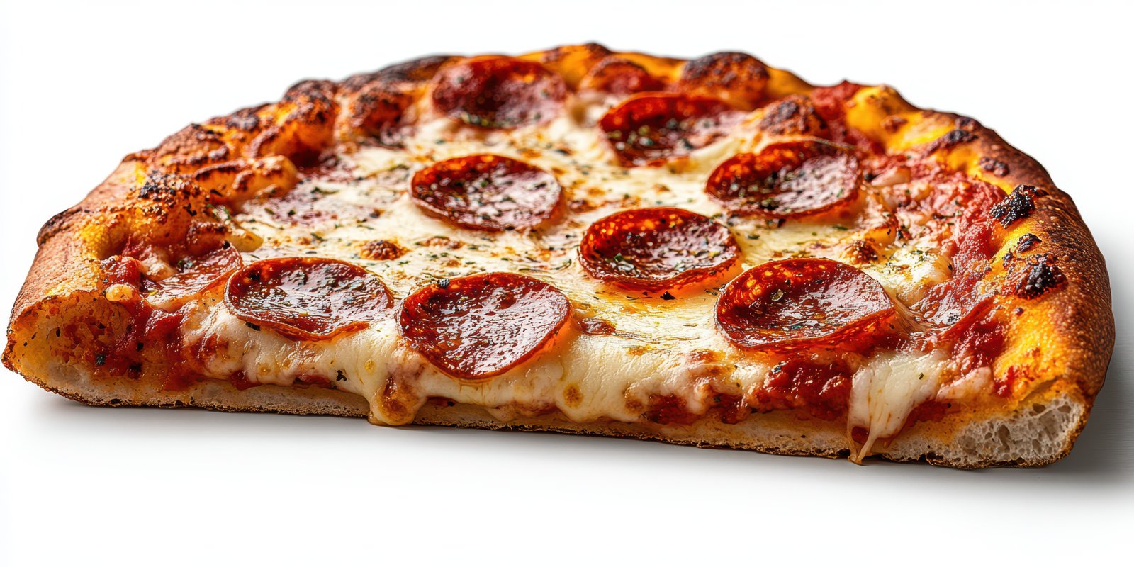 Delicious pepperoni pizza with a crispy crust served on a clean white background